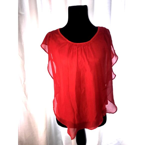 AGB red sheer ruffle sleeveless layered blouse women's size small - Picture 1 of 6
